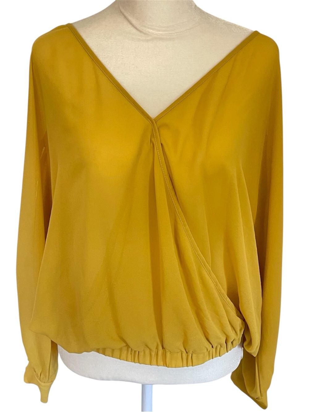 V-Neck Draped Blouse in Mustard Yellow